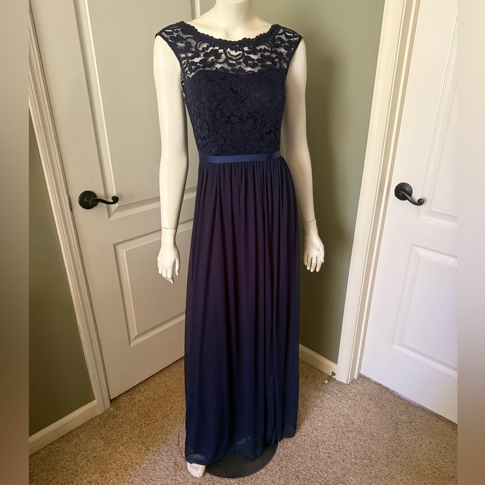 David’s Bridal Navy Lace Evening Gown